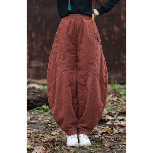 棉麻夾棉褲子女冬季中式禪意太極褲加厚保暖打坐褲加棉國風燈籠褲 棉麻夾棉褲子女冬季中式禪意太極褲加厚保暖打坐褲加棉國風燈籠褲