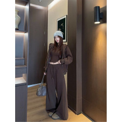 南小蔓大碼女裝秋衛衣套裝寬松連帽衛衣修身內搭T恤濶腿顯瘦長褲