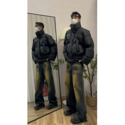 美式復古cleanfit短款棉服男冬季輕薄立領羽絨服vibe高街棉衣外套
