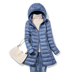 優品羽絨服女中長款2025新款冬季輕薄保暖白鴨絨外套修身連帽大碼