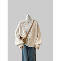 紫色韓國毛衣外套女開衫高級感秋冬季新款慵懶風寬松針織上衣外套