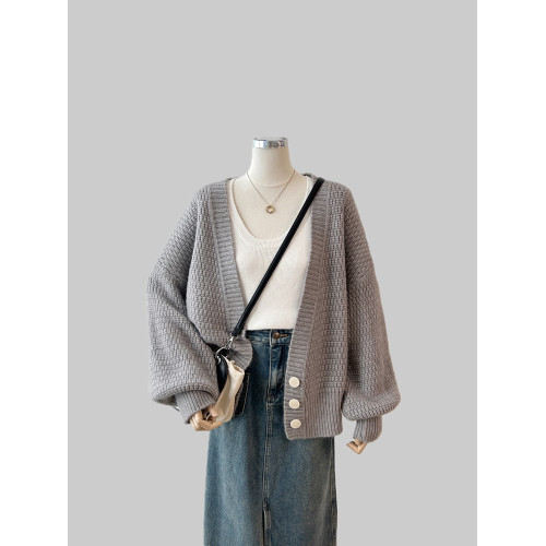 紫色韓國毛衣外套女開衫高級感秋冬季新款慵懶風寬松針織上衣外套