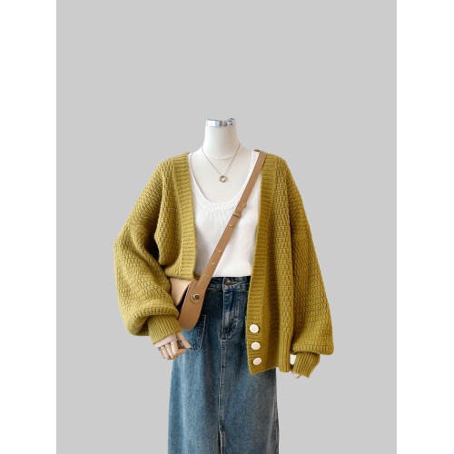 紫色韓國毛衣外套女開衫高級感秋冬季新款慵懶風寬松針織上衣外套