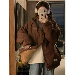 雙面穿棒球服羊羔毛外套女2025冬季新款加厚加絨美式復古棉服棉襖