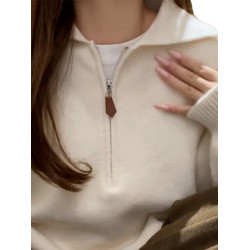 白色翻領套頭毛衣女秋冬季2025新款慵懶高級感內搭打底針織衫上衣