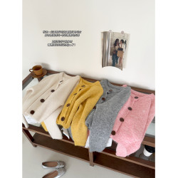 RENA慵懶風軟糯圓領開衫毛外套女2025早秋高級感寬松外穿針織上衣