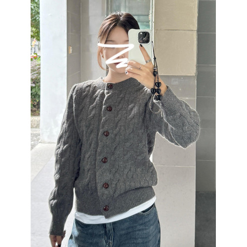 灰色麻花毛衣外套女秋冬季2025新款慵懶風高級感加厚針織開衫上衣