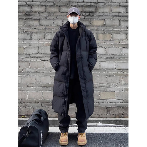 黑色美式連帽中長款羽絨棉服男冬季加厚過膝東北抗寒痞帥大衣外套 黑色美式連帽中長款羽絨棉服男冬季加厚過膝東北抗寒痞帥大衣外套