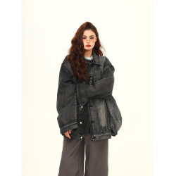 野生阿子秋冬美式復古街頭水洗復古藍牛仔外套男女百搭情侶夾克潮