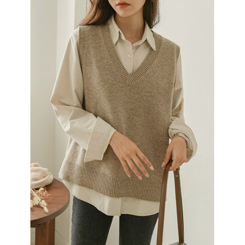 毛衣馬甲女背心搭配襯衫2025新款打底內搭曡穿上衣春秋v領針織衫