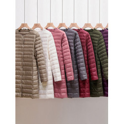 日本優衣秋冬中長款輕薄羽絨內膽長袖女圓領V領白鴨絨內搭羽絨服