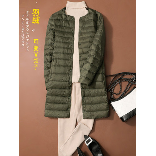 日本優衣秋冬中長款輕薄羽絨內膽長袖女圓領V領白鴨絨內搭羽絨服 日本優衣秋冬中長款輕薄羽絨內膽長袖女圓領V領白鴨絨內搭羽絨服