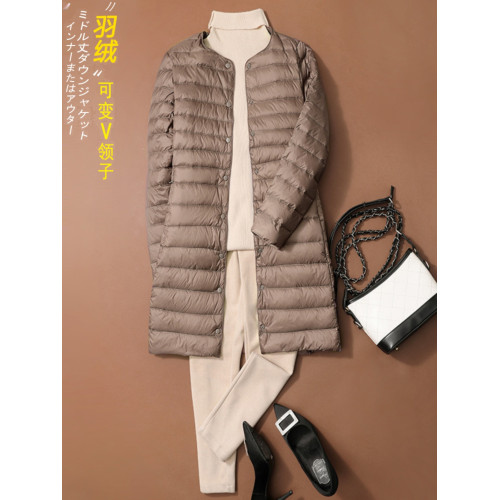 日本優衣秋冬中長款輕薄羽絨內膽長袖女圓領V領白鴨絨內搭羽絨服 日本優衣秋冬中長款輕薄羽絨內膽長袖女圓領V領白鴨絨內搭羽絨服