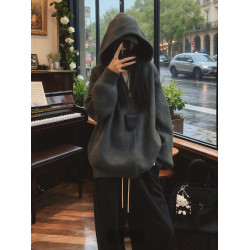 灰色拉鍊連帽毛衣慵懶高級感外套女秋冬2025新款軟糯針織衛衣開衫