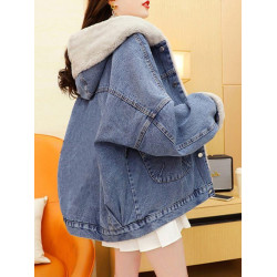 牛仔外套女秋冬加絨加厚抖音爆款寬松保暖牛仔衣女裝夾克棉衣襖子