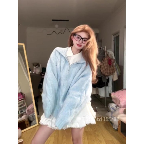 韓系慵懶風藍色奶fufu套頭毛衣女秋冬學院風穿搭寬松加厚針織上衣 韓系慵懶風藍色奶fufu套頭毛衣女秋冬學院風穿搭寬松加厚針織上衣