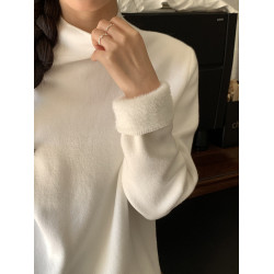 陸小團團半高領加絨針織毛衣純色冬季新款百搭厚實軟糯內搭上衣女