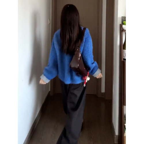 藍色圓領套頭毛衣女秋冬2025新款韓系巨好看慵懶松弛感針織衫上衣 藍色圓領套頭毛衣女秋冬2025新款韓系巨好看慵懶松弛感針織衫上衣