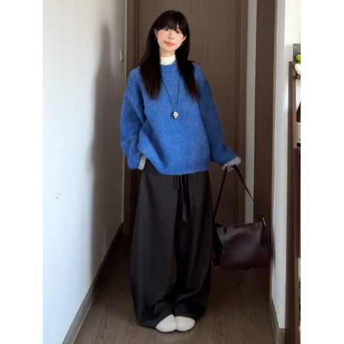 藍色圓領套頭毛衣女秋冬2025新款韓系巨好看慵懶松弛感針織衫上衣 藍色圓領套頭毛衣女秋冬2025新款韓系巨好看慵懶松弛感針織衫上衣