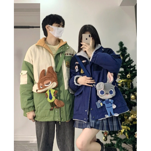 森女日系加絨加厚瘋狂動物城閨蜜裝棉服萌趣設計感外套 硃迪尼克 森女日系加絨加厚瘋狂動物城閨蜜裝棉服萌趣設計感外套 硃迪尼克