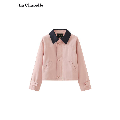拉夏貝爾/La Chapelle巴恩風拼色翻領寬松外套女休閒短款夾克上衣 拉夏貝爾/La Chapelle巴恩風拼色翻領寬松外套女休閒短款夾克上衣