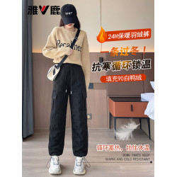 雅鹿加厚工裝羽絨褲女外穿冬2025新款高級防水防寒褲滑雪東北棉褲