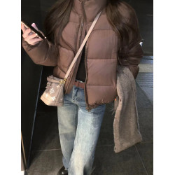 kumikumi高級感咖色棉服外套女冬季保暖寬鬆百搭小個子麵包服棉衣