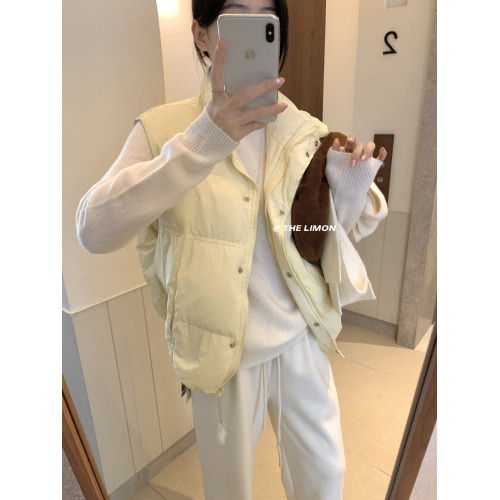 THE LIMON檸檬綠茶百搭寬鬆背心馬甲羽絨服女繙領立領加厚麵包服
