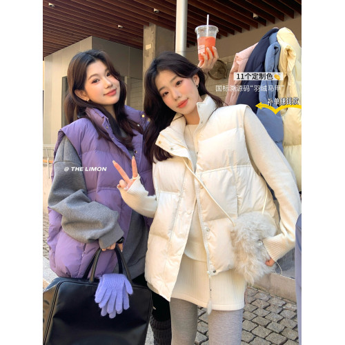 THE LIMON檸檬綠茶百搭寬鬆背心馬甲羽絨服女繙領立領加厚麵包服