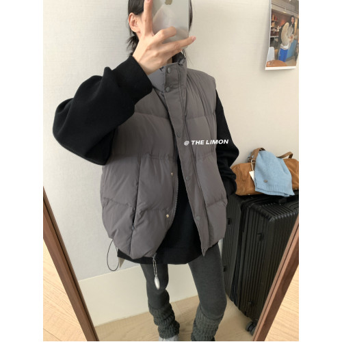 THE LIMON檸檬綠茶百搭寬鬆背心馬甲羽絨服女繙領立領加厚麵包服