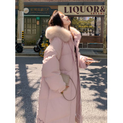 粉色長款羽絨服女2025新款冬季毛領加厚過膝巨好看的冬裝外套女款
