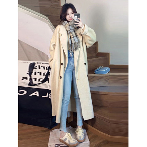 燕麥色呢子大衣女2025秋冬季新款高級感小個子羽絨內膽羊毛呢外套