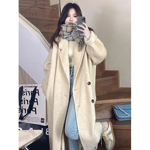 燕麥色呢子大衣女2025秋冬季新款高級感小個子羽絨內膽羊毛呢外套