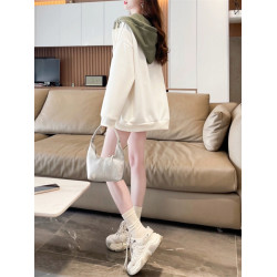 秋冬加絨加厚美式棒球服開衫外套女設計感小衆oversize連帽上衣服