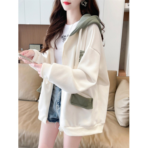 秋冬加絨加厚美式棒球服開衫外套女設計感小衆oversize連帽上衣服 秋冬加絨加厚美式棒球服開衫外套女設計感小衆oversize連帽上衣服