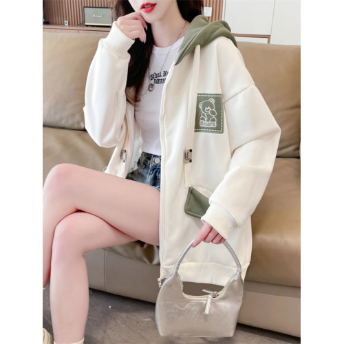 秋冬加絨加厚美式棒球服開衫外套女設計感小衆oversize連帽上衣服 秋冬加絨加厚美式棒球服開衫外套女設計感小衆oversize連帽上衣服