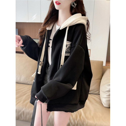 秋冬加絨加厚美式棒球服開衫外套女設計感小衆oversize連帽上衣服 秋冬加絨加厚美式棒球服開衫外套女設計感小衆oversize連帽上衣服