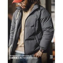 馬登工裝美式休閒立領90白鴨絨羽絨服戶外短款麵包服保暖外套男冬
