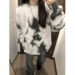 oversize！慵懶撞色水貂絨套頭毛衣女秋季新款韓版寬松加厚針織衫