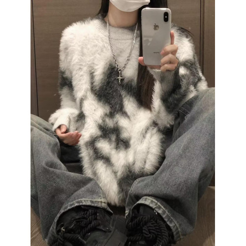 oversize!慵懶撞色水貂絨套頭毛衣女秋季新款韓版寬松加厚針織衫 oversize!慵懶撞色水貂絨套頭毛衣女秋季新款韓版寬松加厚針織衫