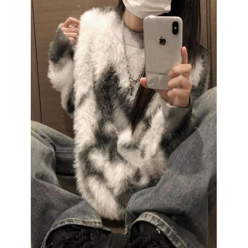 oversize!慵懶撞色水貂絨套頭毛衣女秋季新款韓版寬松加厚針織衫 oversize!慵懶撞色水貂絨套頭毛衣女秋季新款韓版寬松加厚針織衫