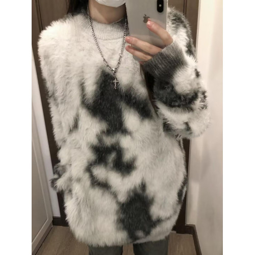 oversize!慵懶撞色水貂絨套頭毛衣女秋季新款韓版寬松加厚針織衫 oversize!慵懶撞色水貂絨套頭毛衣女秋季新款韓版寬松加厚針織衫