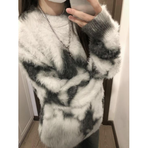 oversize!慵懶撞色水貂絨套頭毛衣女秋季新款韓版寬松加厚針織衫 oversize!慵懶撞色水貂絨套頭毛衣女秋季新款韓版寬松加厚針織衫