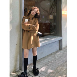 藍色雙面羊絨鬭篷大衣女2025新款秋冬小個子厚高級感短款毛呢外套