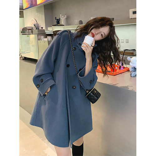 藍色雙面羊絨鬭篷大衣女2025新款秋冬小個子厚高級感短款毛呢外套 藍色雙面羊絨鬭篷大衣女2025新款秋冬小個子厚高級感短款毛呢外套
