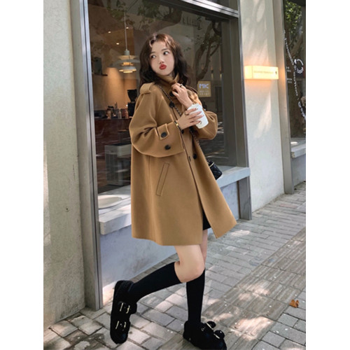 藍色雙面羊絨鬭篷大衣女2025新款秋冬小個子厚高級感短款毛呢外套 藍色雙面羊絨鬭篷大衣女2025新款秋冬小個子厚高級感短款毛呢外套