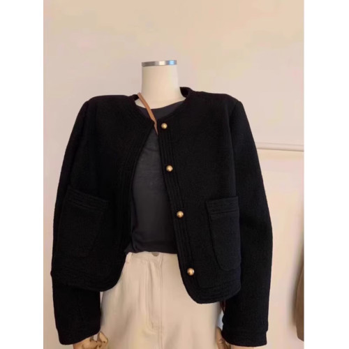 法式小香風黑色短款毛呢外套女秋冬2025年新款小個子夾克開衫上衣 法式小香風黑色短款毛呢外套女秋冬2025年新款小個子夾克開衫上衣