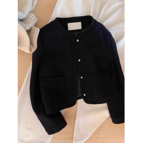 法式小香風黑色短款毛呢外套女秋冬2025年新款小個子夾克開衫上衣 法式小香風黑色短款毛呢外套女秋冬2025年新款小個子夾克開衫上衣