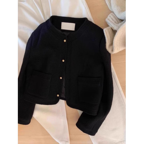 法式小香風黑色短款毛呢外套女秋冬2025年新款小個子夾克開衫上衣 法式小香風黑色短款毛呢外套女秋冬2025年新款小個子夾克開衫上衣