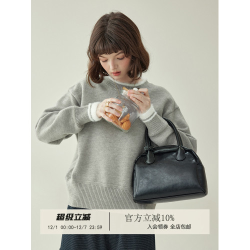 「北島AMUU原創」減齡拼色圓領長袖毛衣女25冬季新款寬松通勤上衣 「北島AMUU原創」減齡拼色圓領長袖毛衣女25冬季新款寬松通勤上衣